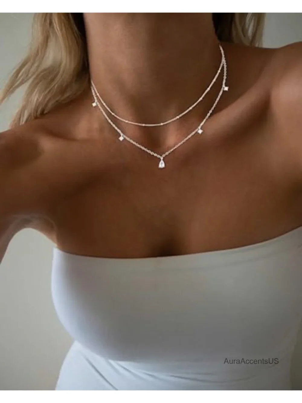Layered Necklace Set for Women - Dainty Gold Plated Stack with Zirconia Charm,